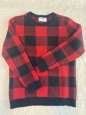 Old Navy Red and Black Buffalo Plaid Crewneck Sweater